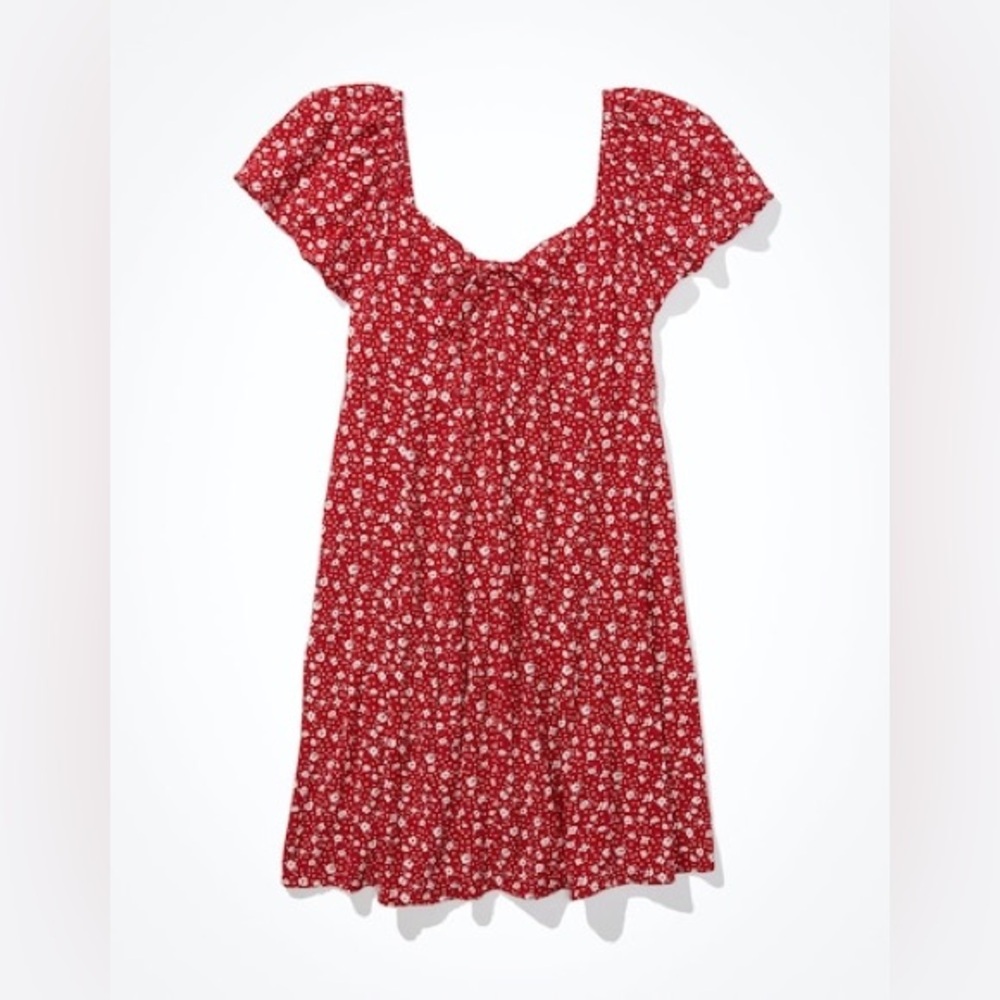 AE Womens Red Floral Flutter Sleeve Mini Dress - Picture 3 of 12